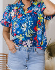 Floral V-Neck Puff Sleeve Blouse