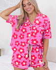 Flower Print Buttoned Shirt And Drawstring Waist Pajama Set