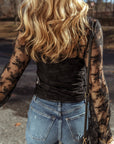 Lace Mesh Crochet Long Sleeve Blouse