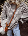 Stripe Ribbed Knit Boat Neck Sweater