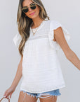 Alondra Lace Flutter Sleeve Eyelets Blouse