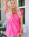 Aleah Smocked Ruffle Flutter Sleeve Peplum Blouse
