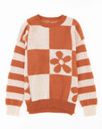 Checker Floral Stripe Patchwork Sweater