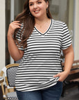 Ramona Stripe V Neck Petal Sleeve Plus Size Top