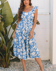 Henley Floral U Neck Flutter Shoulder Tiered Midi Dress