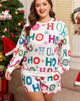 Plus Size Christmas Ho Ho Ho Top and Shorts Lounge Set