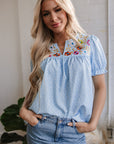 Kenzie Floral Embroidered Puff Sleeve Blouse