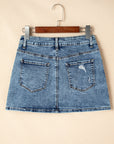 Kamryn Rhinestone Distressed Denim Skirt