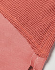 Giselle Exposed Seam Slit Neck Waffle Knit Patchwork Top