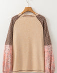 Elena Raglan Sleeve Ribbed Knit Patchwork Blouse