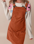 Solid Corduroy Front Pocket Sleeveless Overall Dress