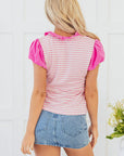 Rosie Stripe Ruffled V Neck Cap Puff Sleeve Top