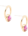 Calgary Pink Spiny Oyster Matrix Post Golden Earrings