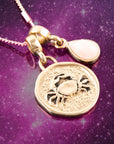 Cancer - Zodiac Pink Opal Golden Charm Necklace