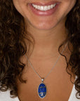 Carved Blue Lapis Sterling Silver Pendant Necklace