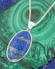 Carved Blue Lapis Sterling Silver Pendant Necklace