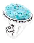 Carved Blue Turquoise and Sterling Silver Cocktail Ring
