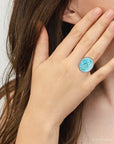 Carved Blue Turquoise and Sterling Silver Cocktail Ring