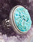 Carved Blue Turquoise and Sterling Silver Cocktail Ring