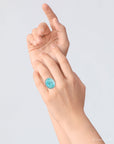 Carved Blue Turquoise and Sterling Silver Cocktail Ring