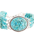Carved Blue Turquoise and Sterling Silver Toggle Bracelet
