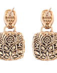 Carved Blue Turquoise Golden Drop Earrings