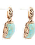 Carved Blue Turquoise Golden Drop Earrings