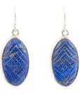 Carved Blue Lapis Sterling Silver Drop Earrings