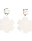 Carved White Mother of Pearl Flower Sterling Silver Statement Earrings