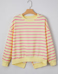 Stripe Overlap Drop Shoulder Pullover Sweatshirt