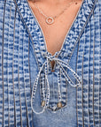 Jacqueline Tie V Neck Denim Shift Dress