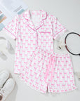 Bow Short Sleeve and Ruffled Shorts Pajama Set