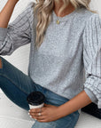 Alayna Contrast Ribbed Bishop Sleeve Top