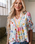 Solana Boho Flower Half Puff Sleeve Blouse
