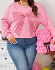 Bonbon Waffle Bowknot Patchwork Graphic Mineral Wash Plus Size Sweatshirt
