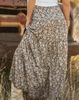 Cadence Western Floral Print Ruffled Hem Maxi Skirt