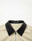 Textured Zip-Up Collared Faux Leather Jacket