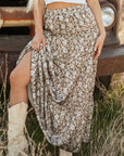 Cadence Western Floral Print Ruffled Hem Maxi Skirt
