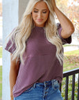 Alessandra Plain Corded Knit Mock Neck T Shirt