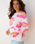 Leopard Round Neck Drop Shoulder Sweater