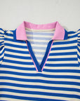 Stripe Contrast Collared V-Neck Dress