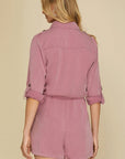 Reese Roll up Sleeve Flap Pockets Drawstring Romper