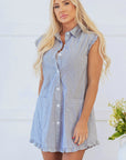 Remy Stripe Frilled Sleeveless Collar Button Up Mini Dress