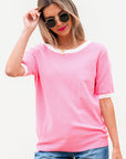 Mercy Bow V-Shape Cut Back Short Sleeve Sweater