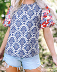 Julieta Floral Puff Sleeve Frilled Neck Blouse
