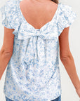 Floral Bow Back Ruffle Sleeve Blouse