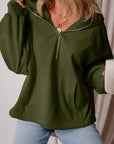 Kate Fleece Lined Half Zipper Kangaroo Pockets Loose Hoodie