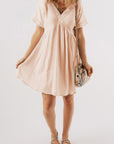 Bria Folded Short Sleeve Lace V Neck Mini Dress