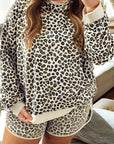 Plus Size Leopard Pullover and Shorts Set