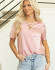 Elliot Leopard Crisscross V Neck Short Sleeve Blouse